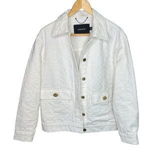 Coach Signature White Denim Jacket With Gold Turnlock Buttons Size XS EUC
